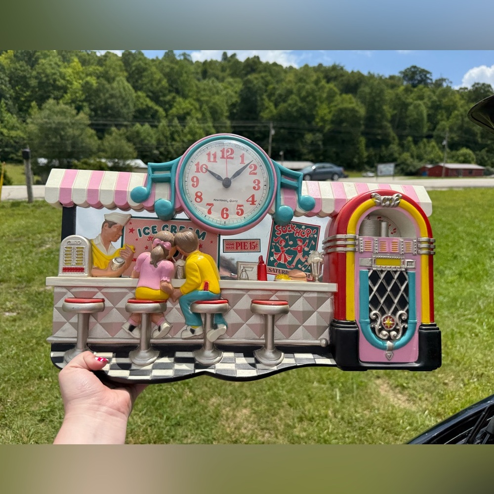 Retro Diner Wall Clock with Jukebox